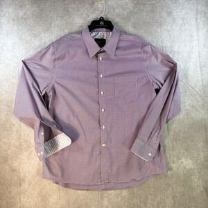 Egara Button Up Shirt Men XL Purple Houndstooth Flip Cuff Slim Fit Stretch